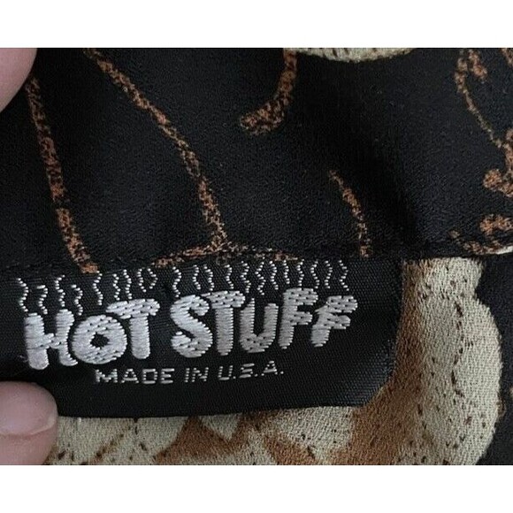 Hot Stuff Women' Blouse Button Shirt Short Sleeve Black Floral USA Size Large - Picture 3 of 5